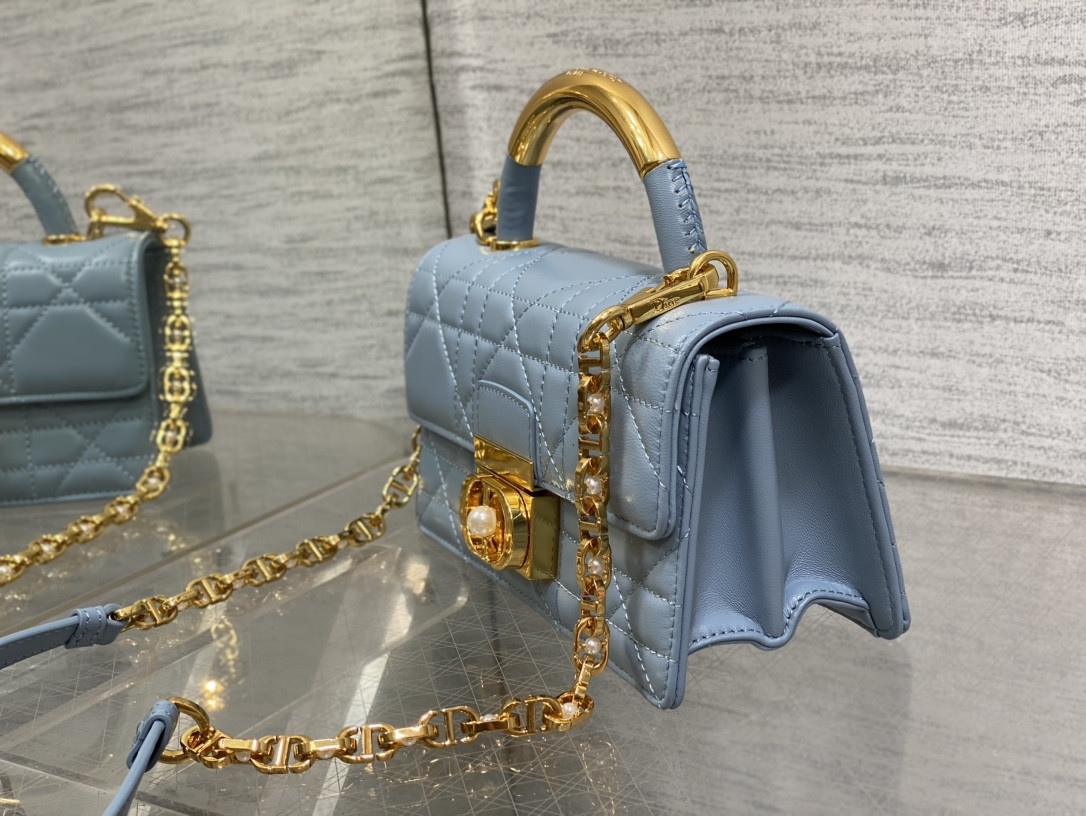 Dior Small Ange Bag Blue  Latte Macrocannage Calfskin  20 x 12 x 5 cm