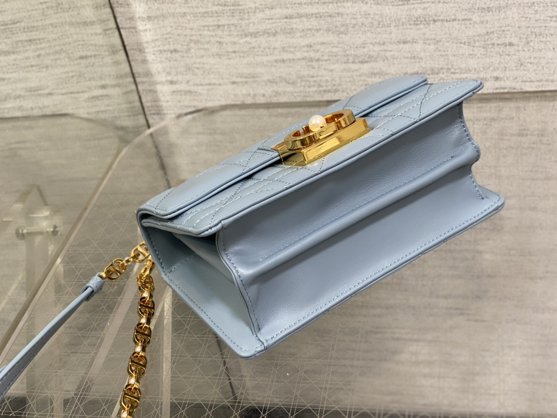 Dior Small Ange Bag Blue  Latte Macrocannage Calfskin  20 x 12 x 5 cm