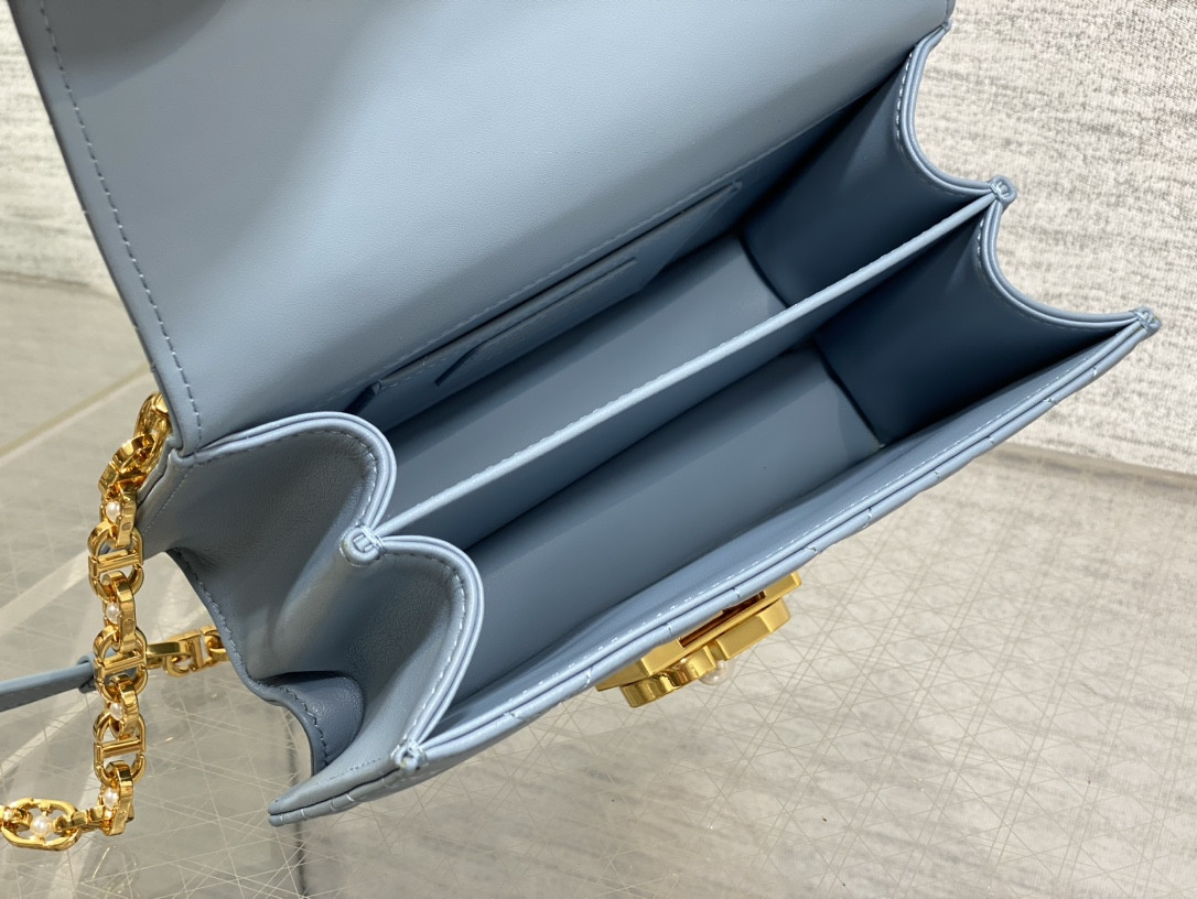 Dior Small Ange Bag Blue  Latte Macrocannage Calfskin  20 x 12 x 5 cm