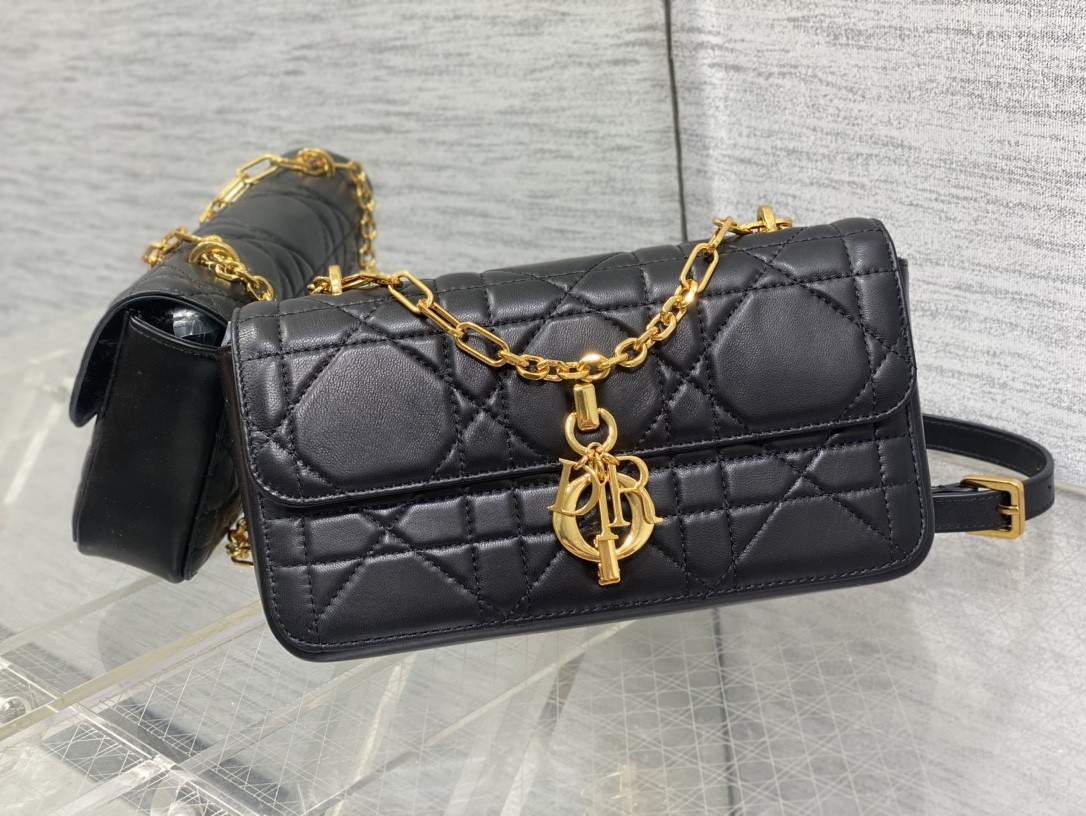 Dior Mini Dior Ange Bag Black Macrocannage Calfskin 20 x 12 x 5 cm