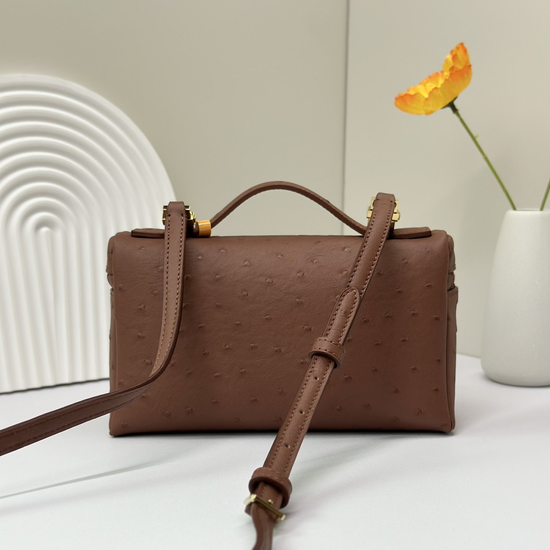 Loro Piana Extra Pocket L19 Ostrich-grained Leather 11 x 19 x 6.5 cm