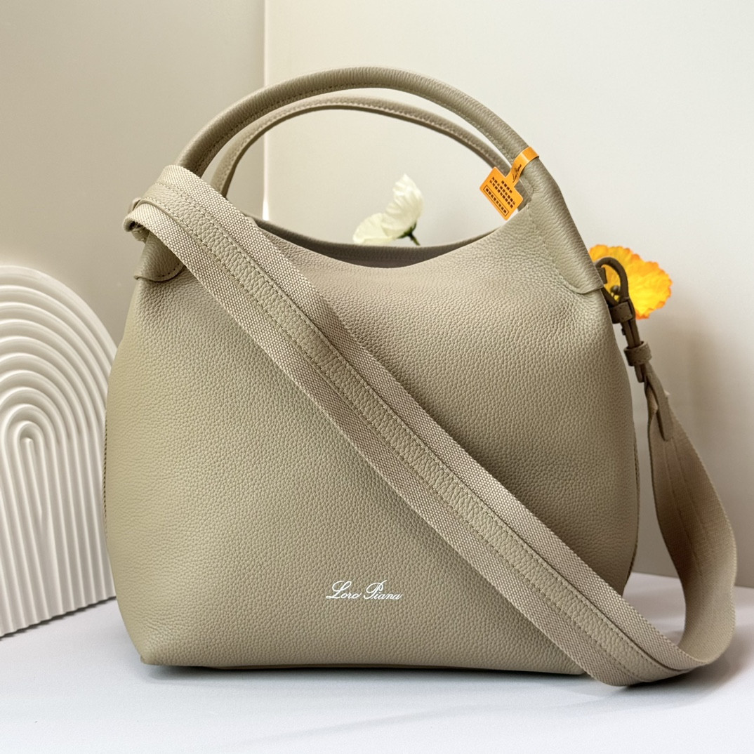 Loro Piana Large Bale Bag Grained Calfskin 24 x 20 x 27 cm