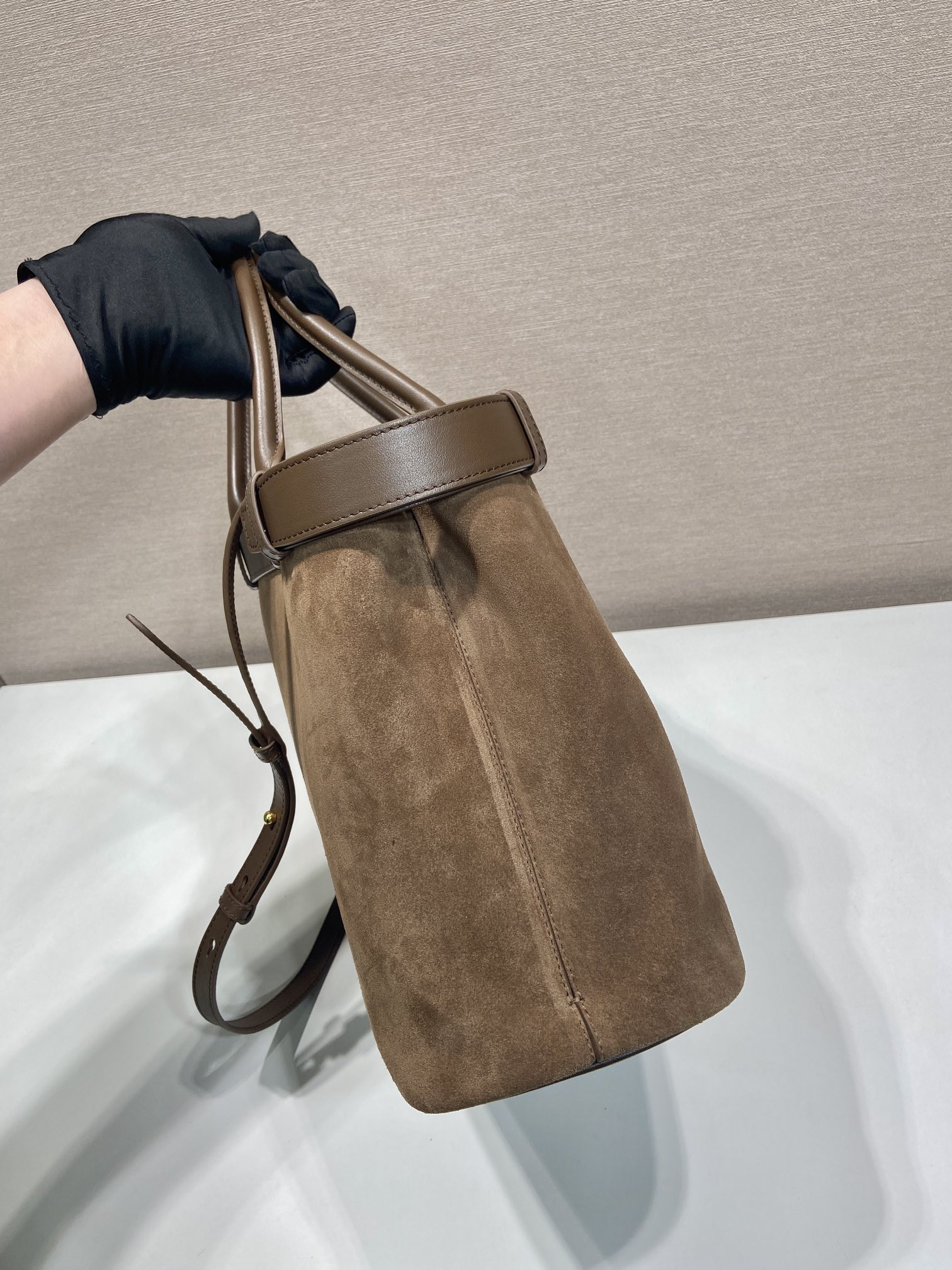 Prada Large Prada Buckle suede bag with belt  27.5x37.5x14cm