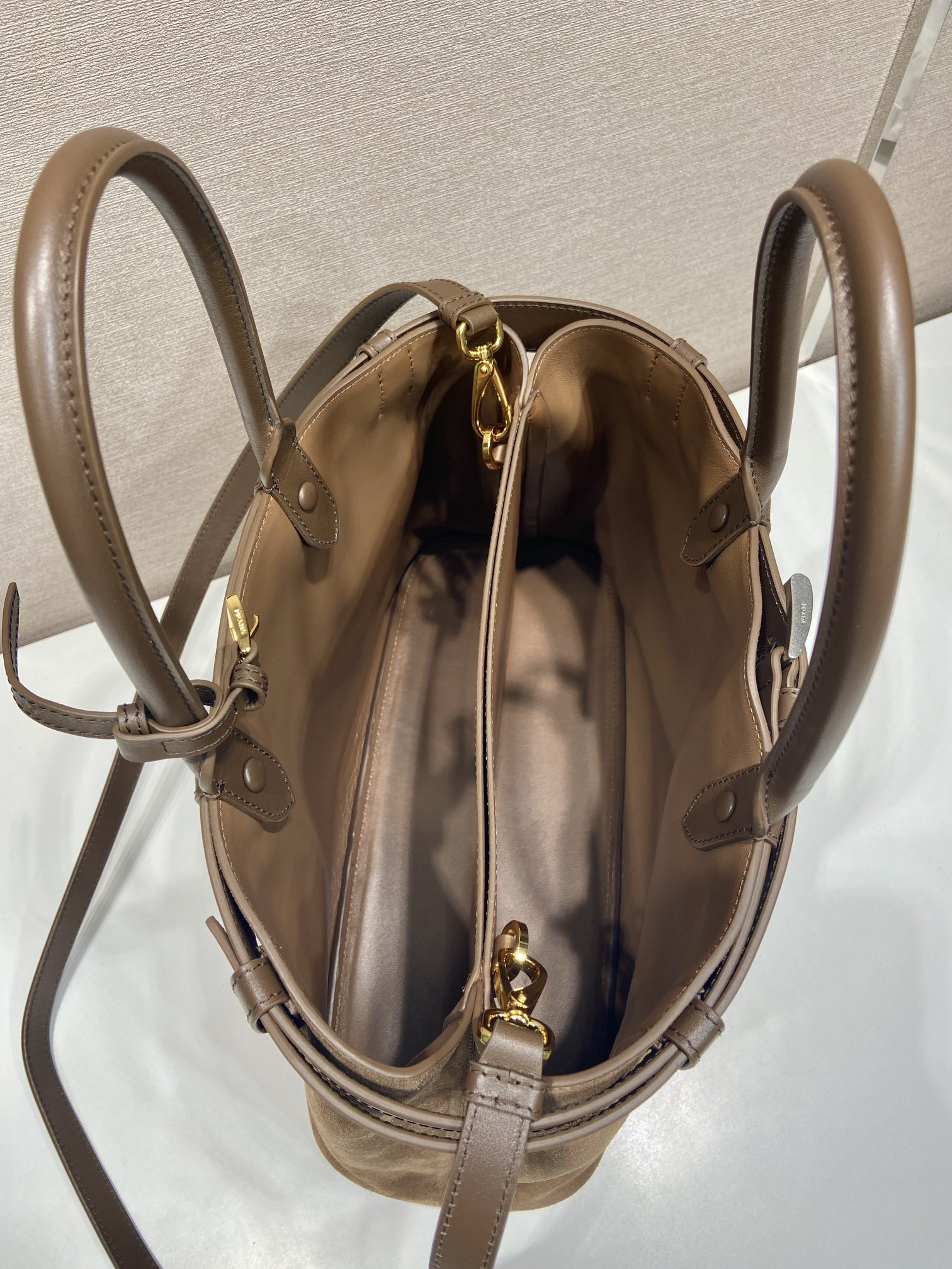 Prada Large Prada Buckle suede bag with belt  27.5x37.5x14cm