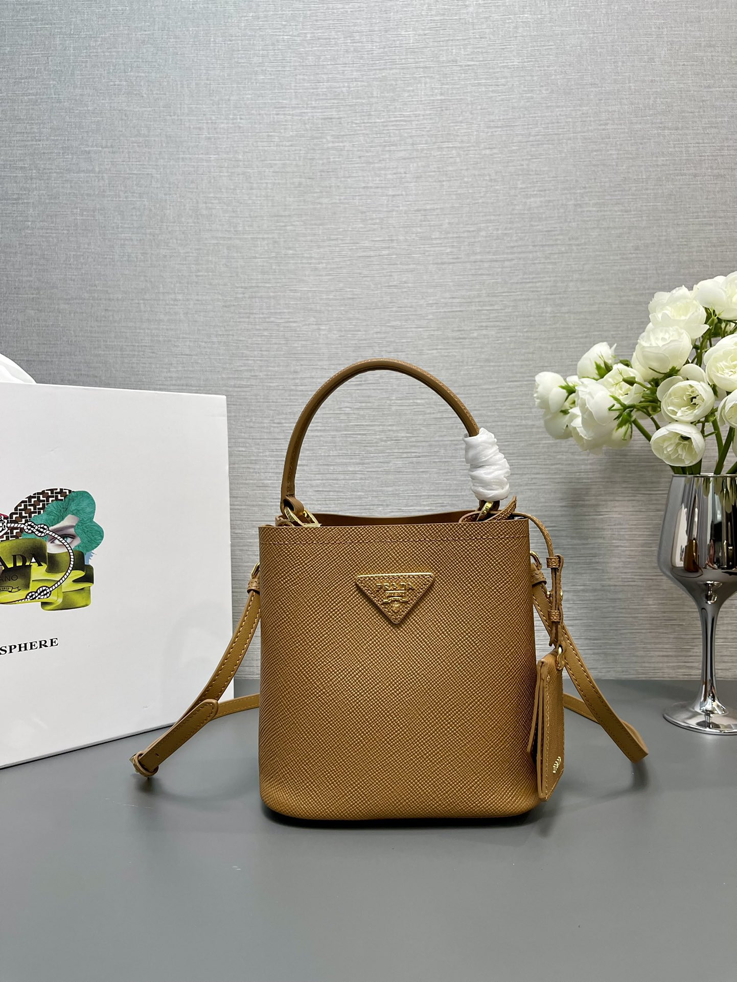 Prada Small Saffiano Leather Prada Panier Bag 18x17x10.5cm