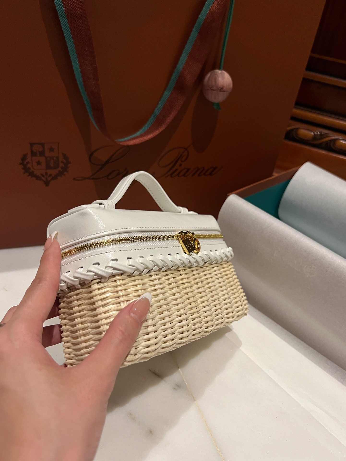 Loro Piana Extra Pocket L19 Wicker Bag 19 x 11.5 x 7cm