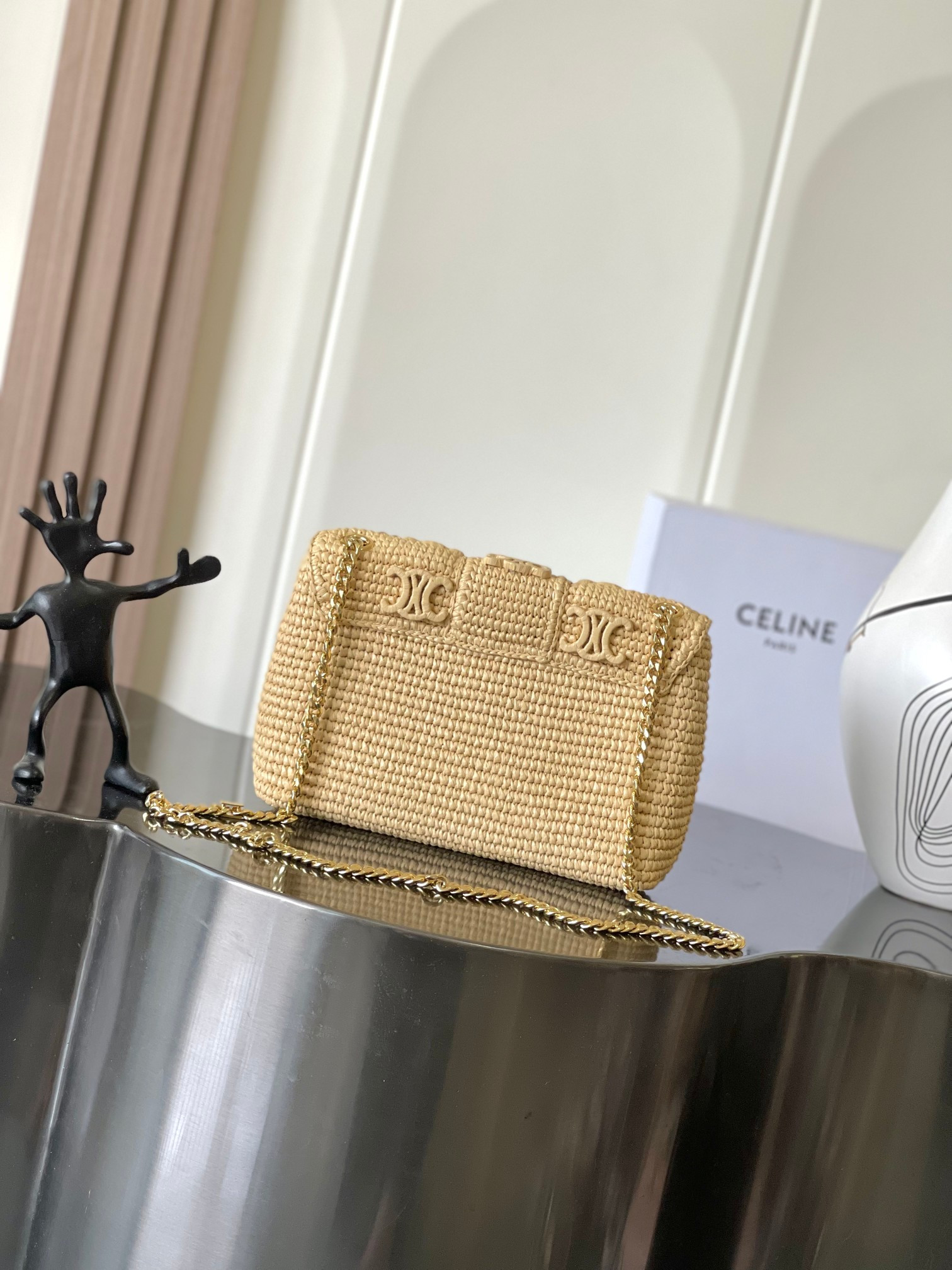 Celine Victoire Medium Bag IN RAFFIA WITH TRIOMPHE EMBROIDERIES 25x17x9cm