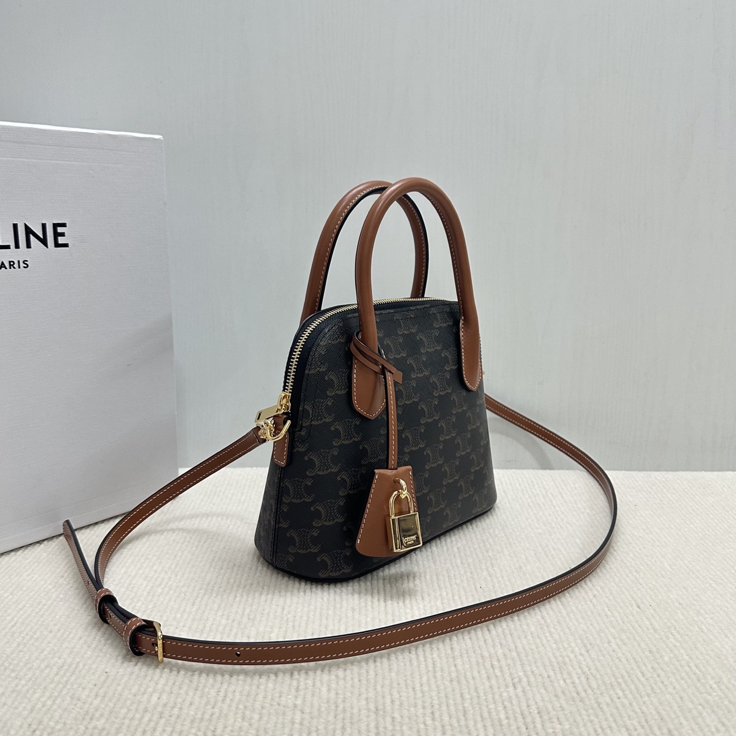 Celine TEEN HONORINE BAG IN Triomphe Canvas and Calfskin 22.5x17x10cm