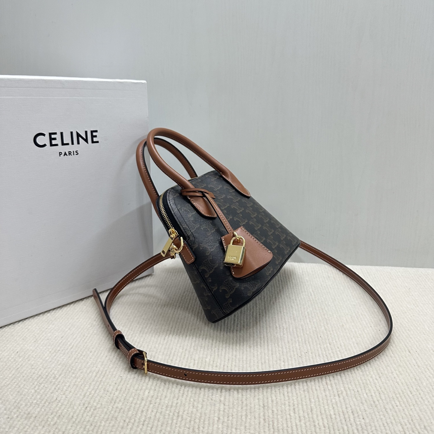 Celine TEEN HONORINE BAG IN Triomphe Canvas and Calfskin 22.5x17x10cm