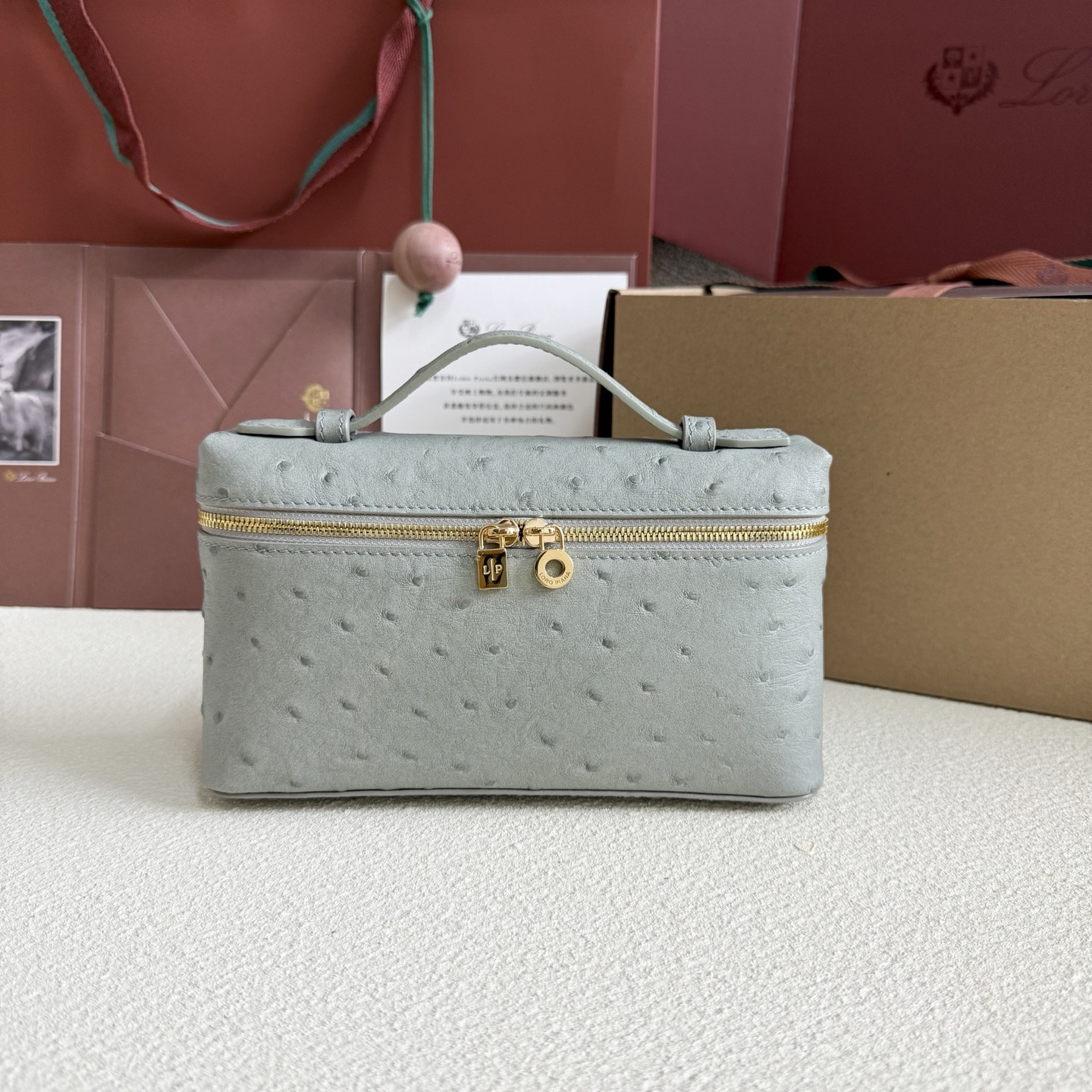 Loro Piana Extra Pocket L19 Ostrich-grained Leather 11 x 19 x 6.5 cm