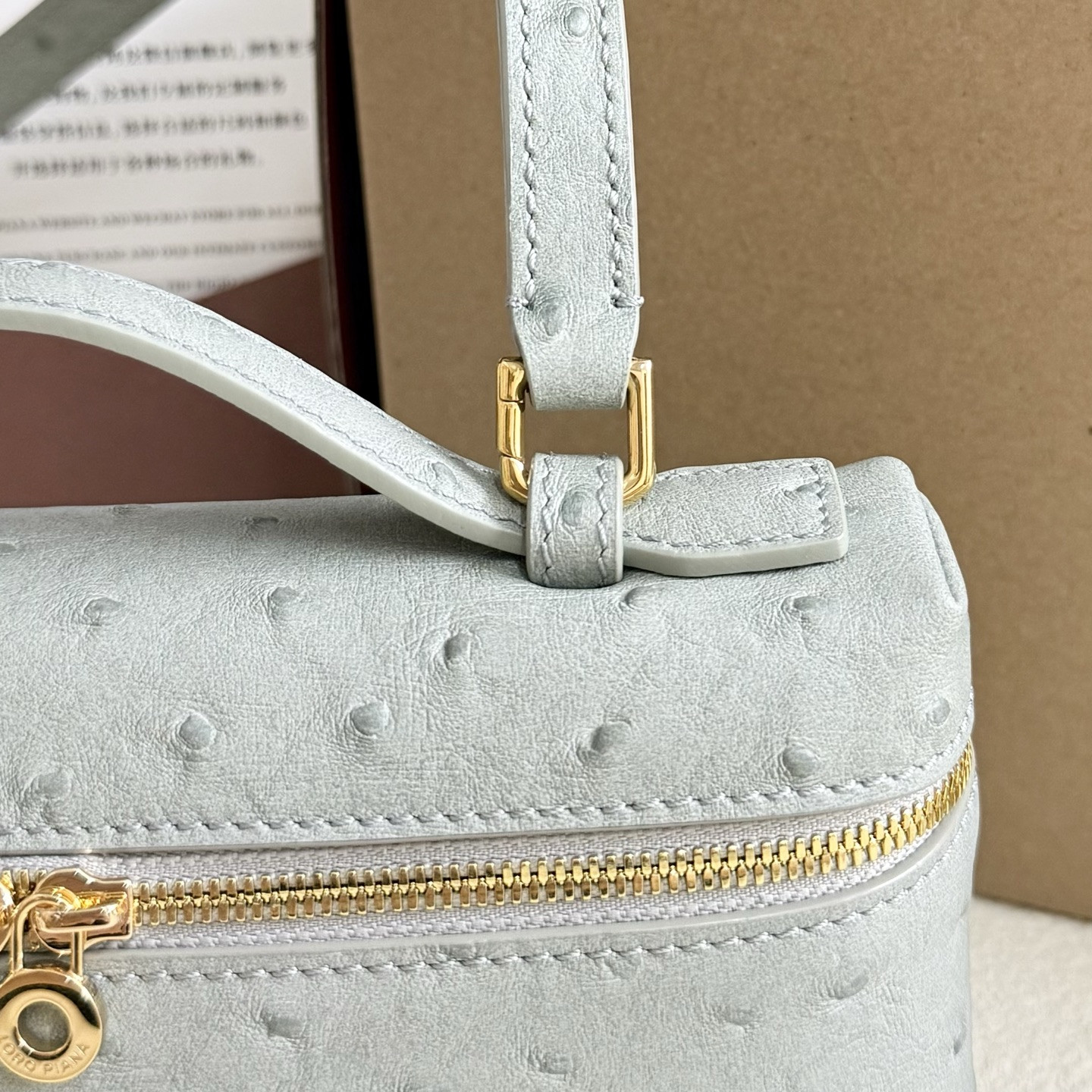 Loro Piana Extra Pocket L19 Ostrich-grained Leather 11 x 19 x 6.5 cm