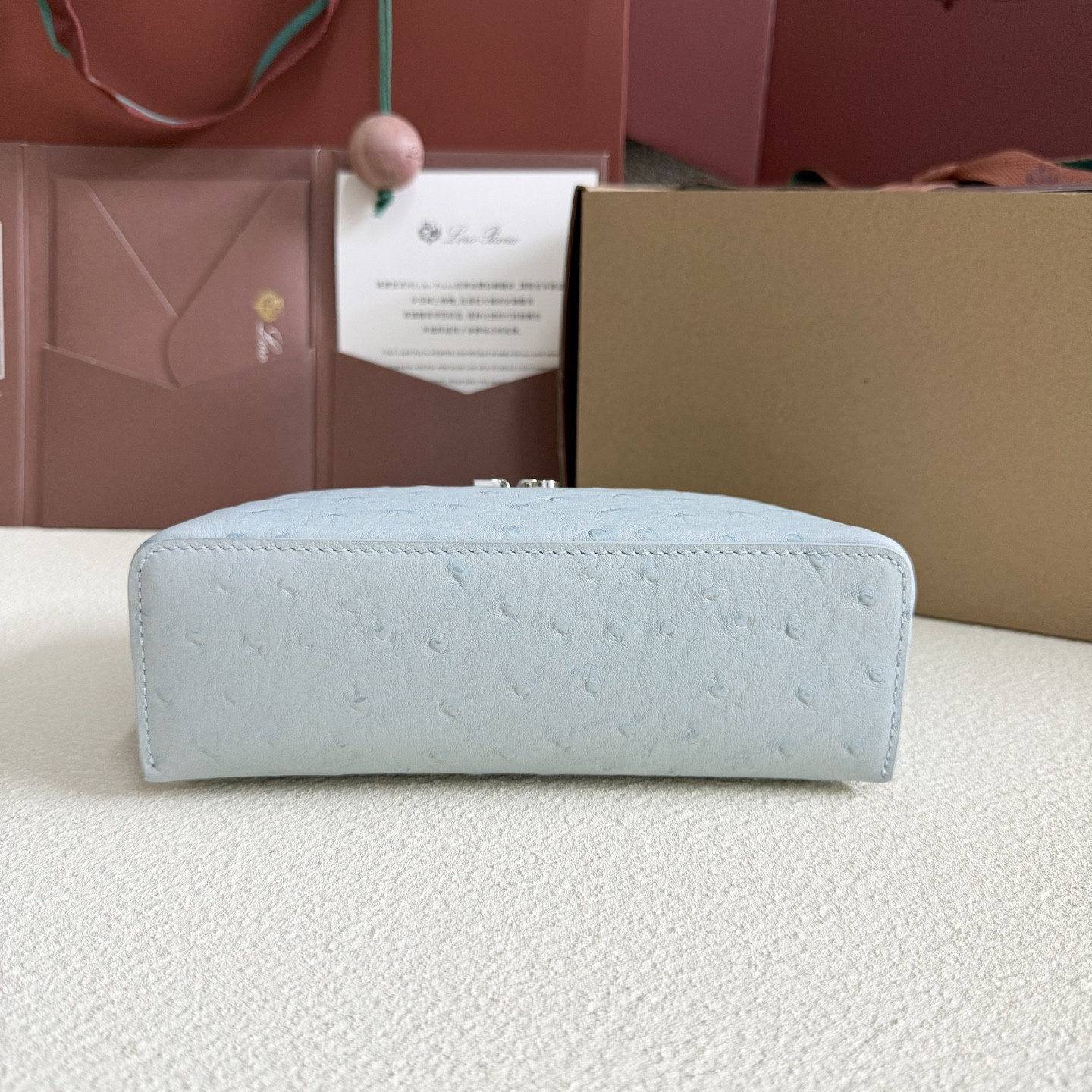 Loro Piana Extra Pocket L19 Ostrich-grained Leather 11 x 19 x 6.5 cm