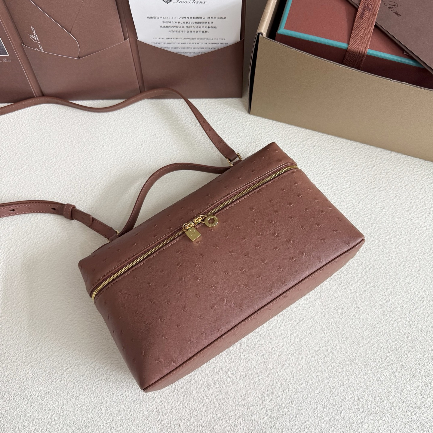 Loro Piana Extra Pocket L27 Ostrich-grained Leather 16x27x10cm