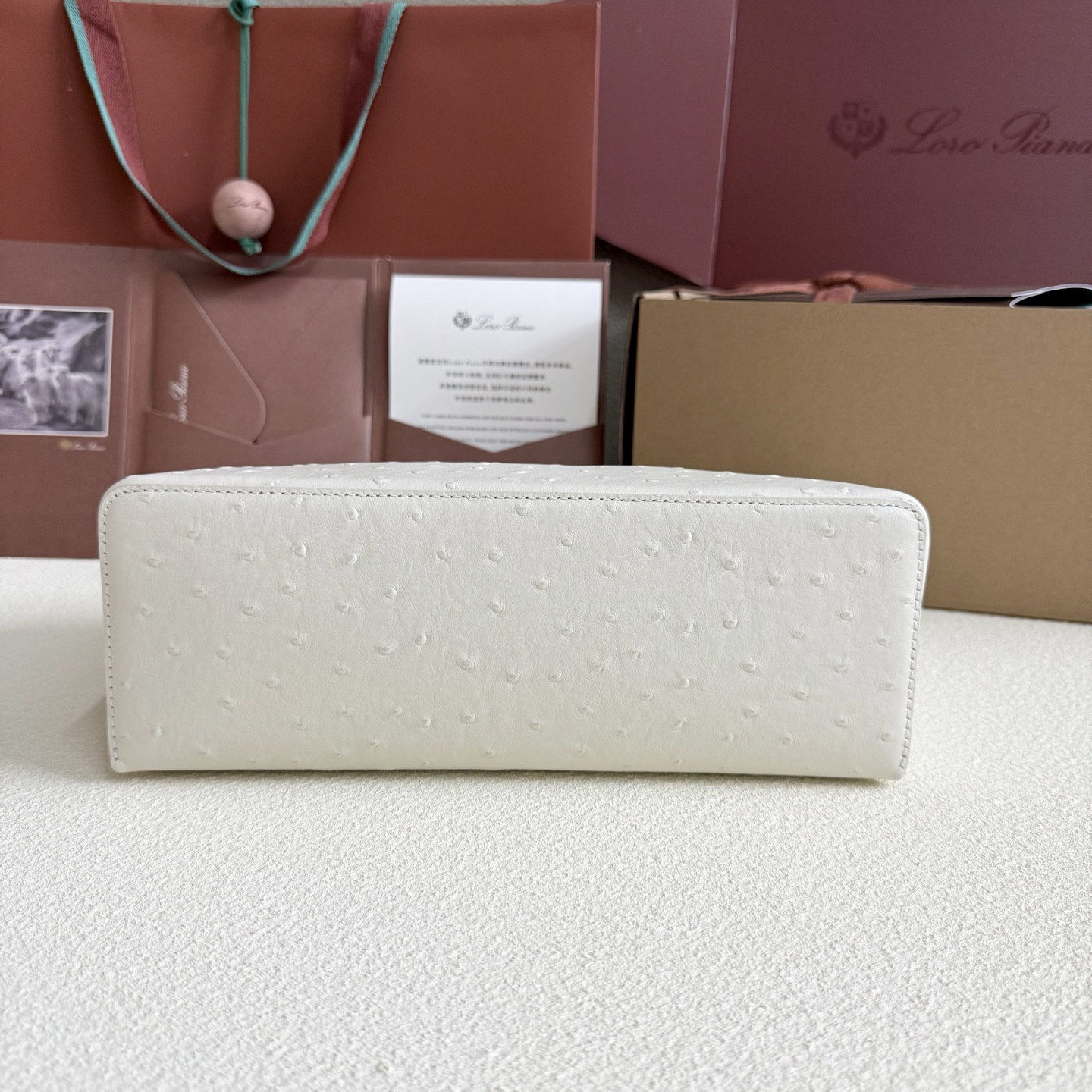 Loro Piana Extra Pocket L27 Ostrich-grained Leather 16x27x10cm