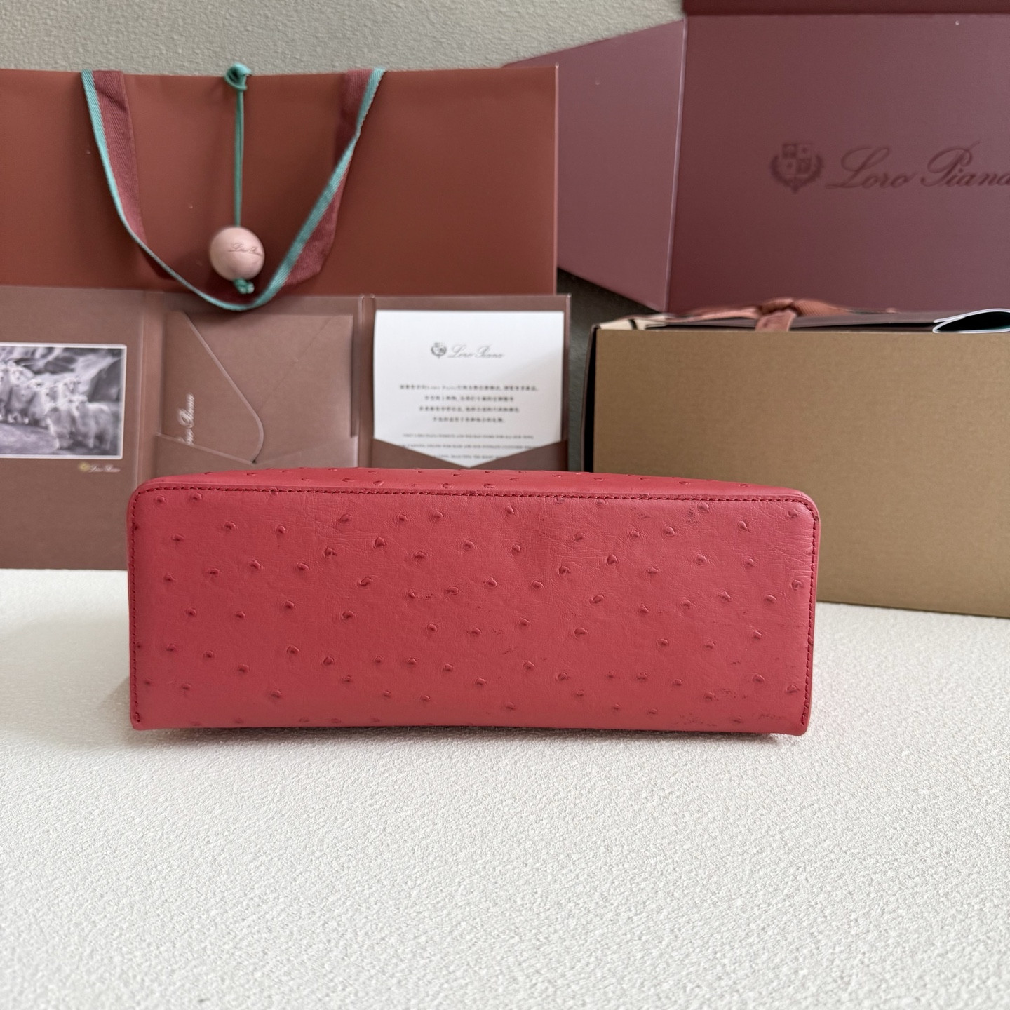 Loro Piana Extra Pocket L27 Ostrich-grained Leather 16x27x10cm