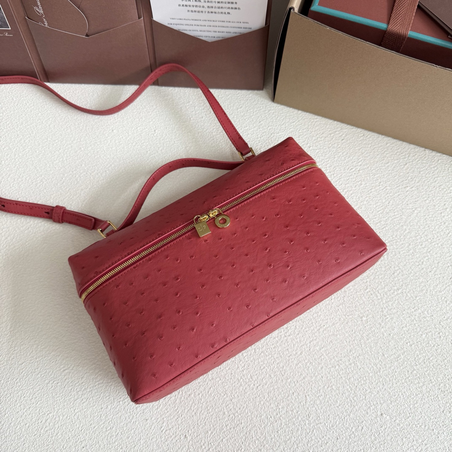 Loro Piana Extra Pocket L27 Ostrich-grained Leather 16x27x10cm