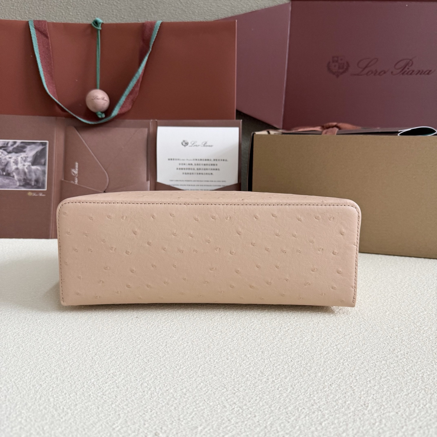 Loro Piana Extra Pocket L27 Ostrich-grained Leather 16x27x10cm