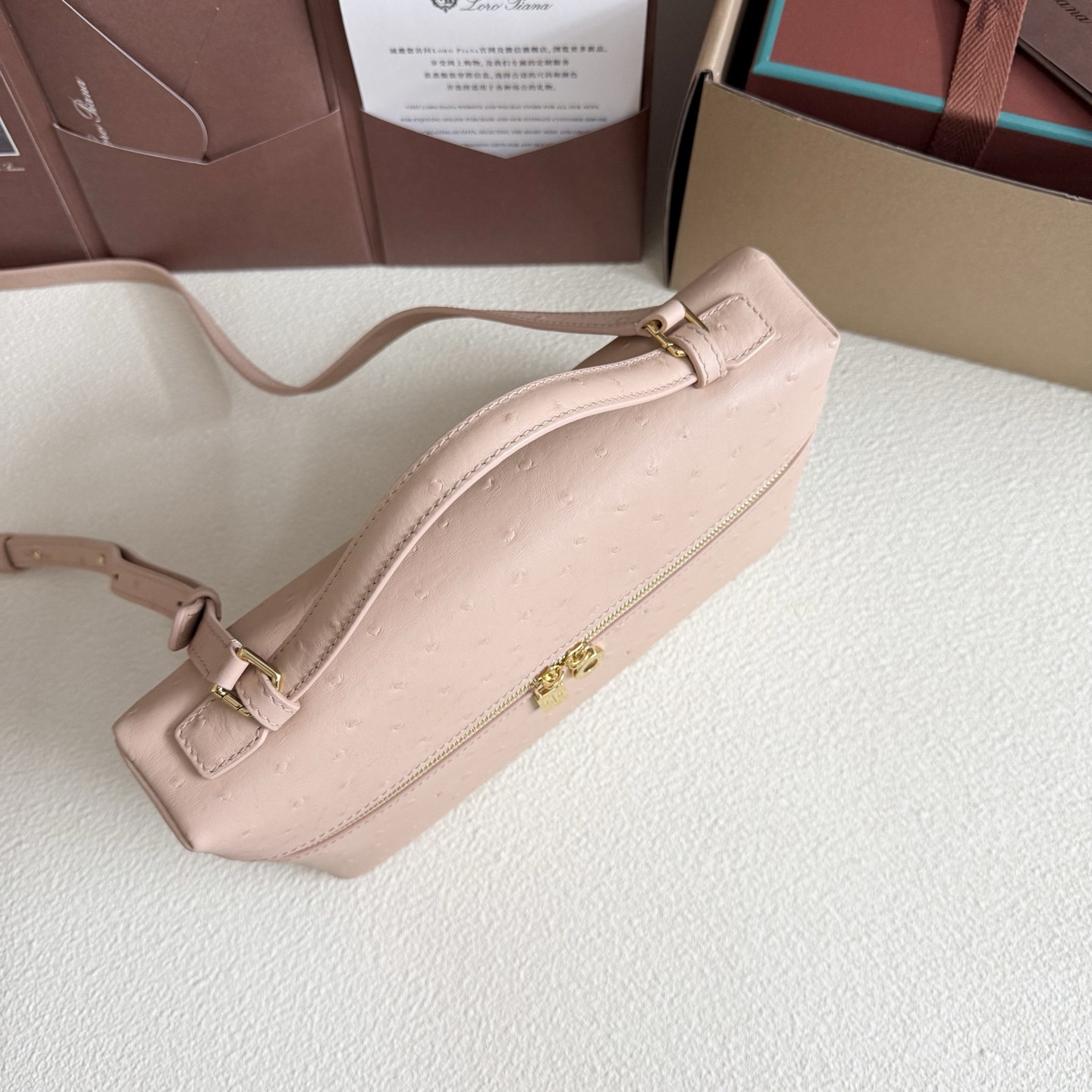 Loro Piana Extra Pocket L27 Ostrich-grained Leather 16x27x10cm