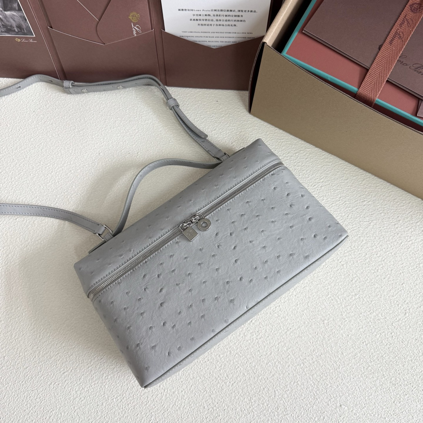 Loro Piana Extra Pocket L27 Ostrich-grained Leather 16x27x10cm