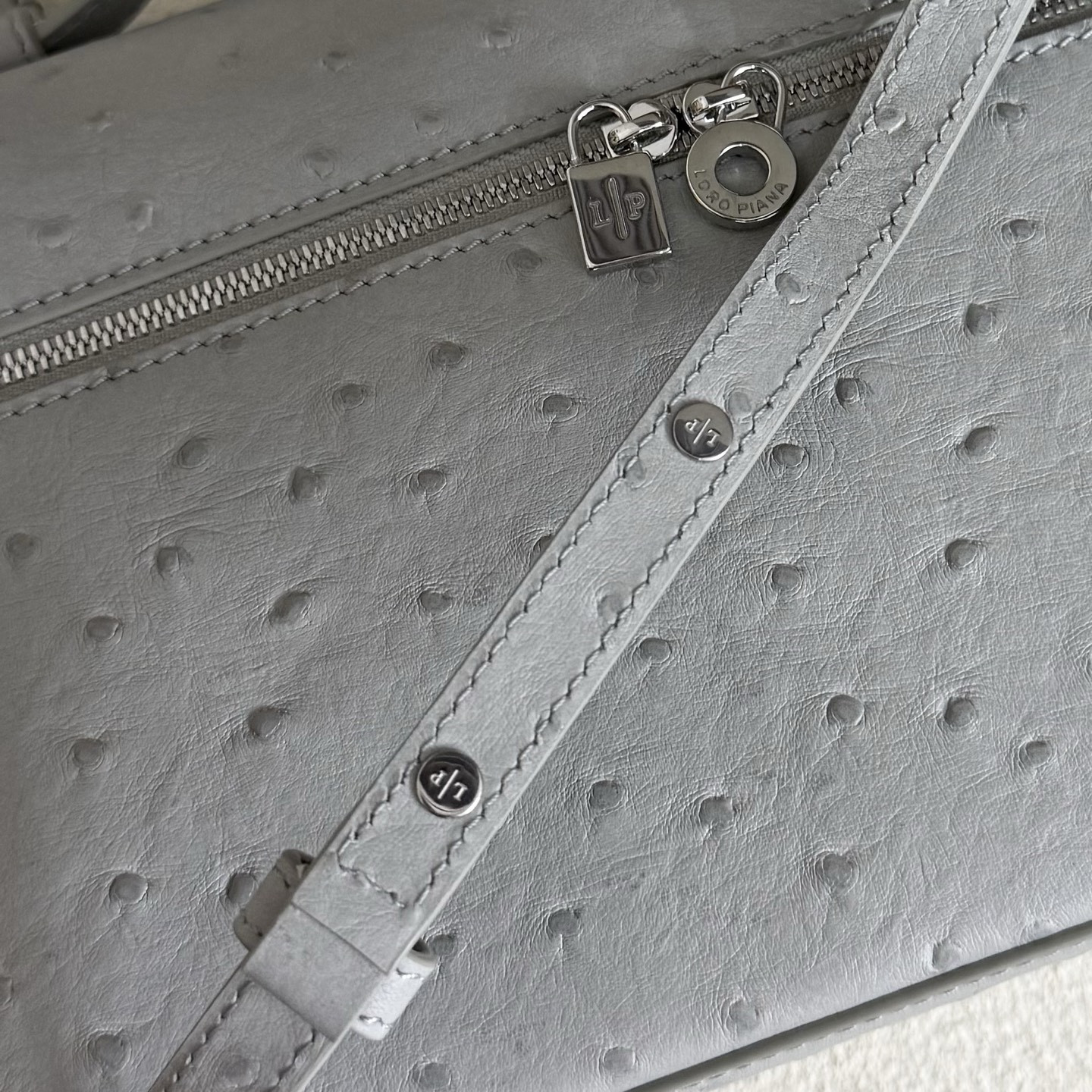 Loro Piana Extra Pocket L27 Ostrich-grained Leather 16x27x10cm